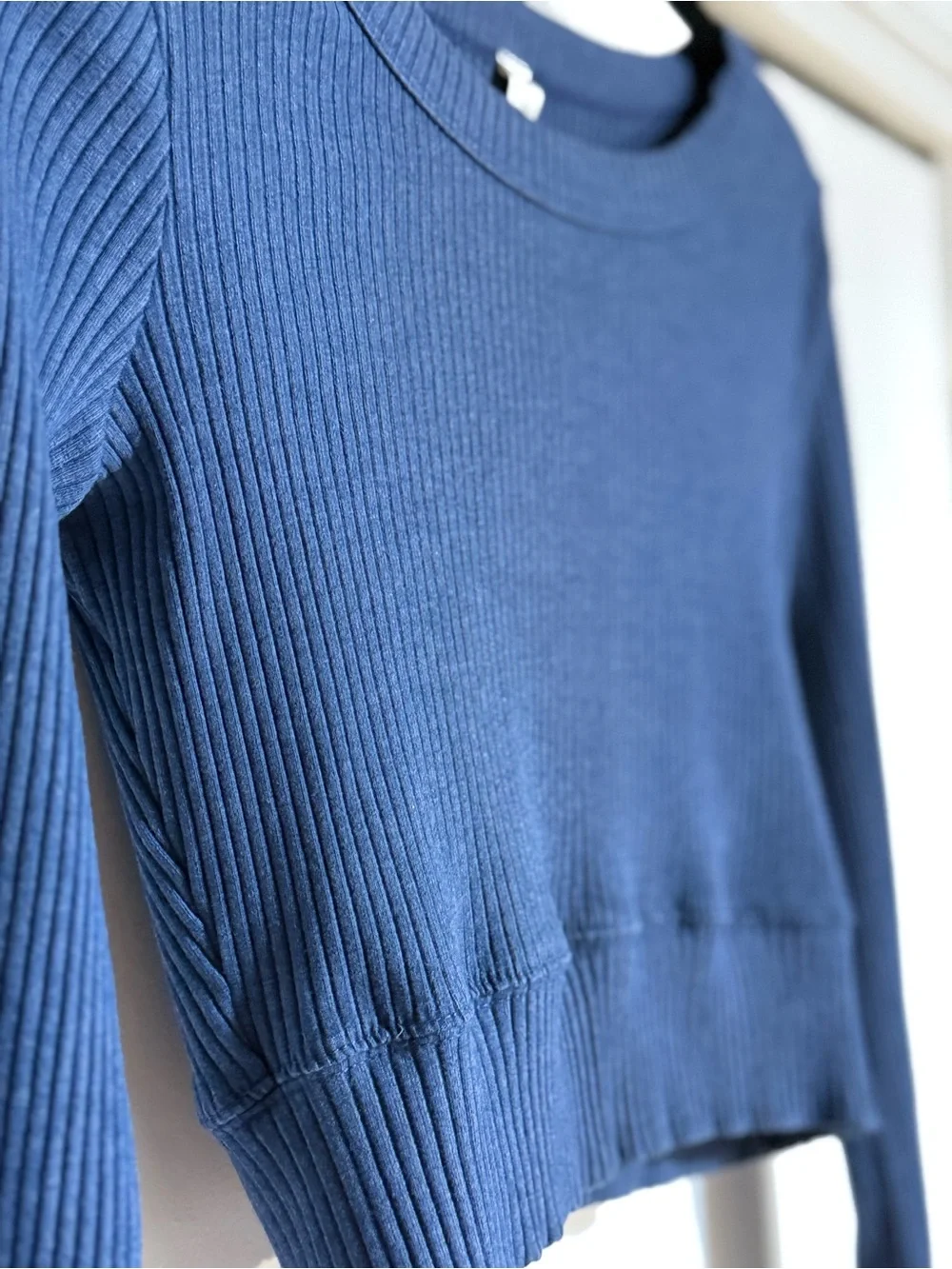 Alo Yoga Blue Ribbed Long Sleeve Crop Top Medium | Soft Stretch Pilates Lounge